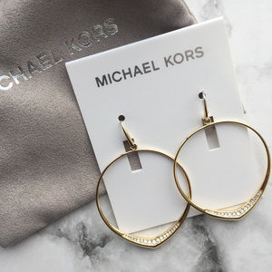 MICHAEL KORS Gold Hoop Pave Crystal Earrings NWT